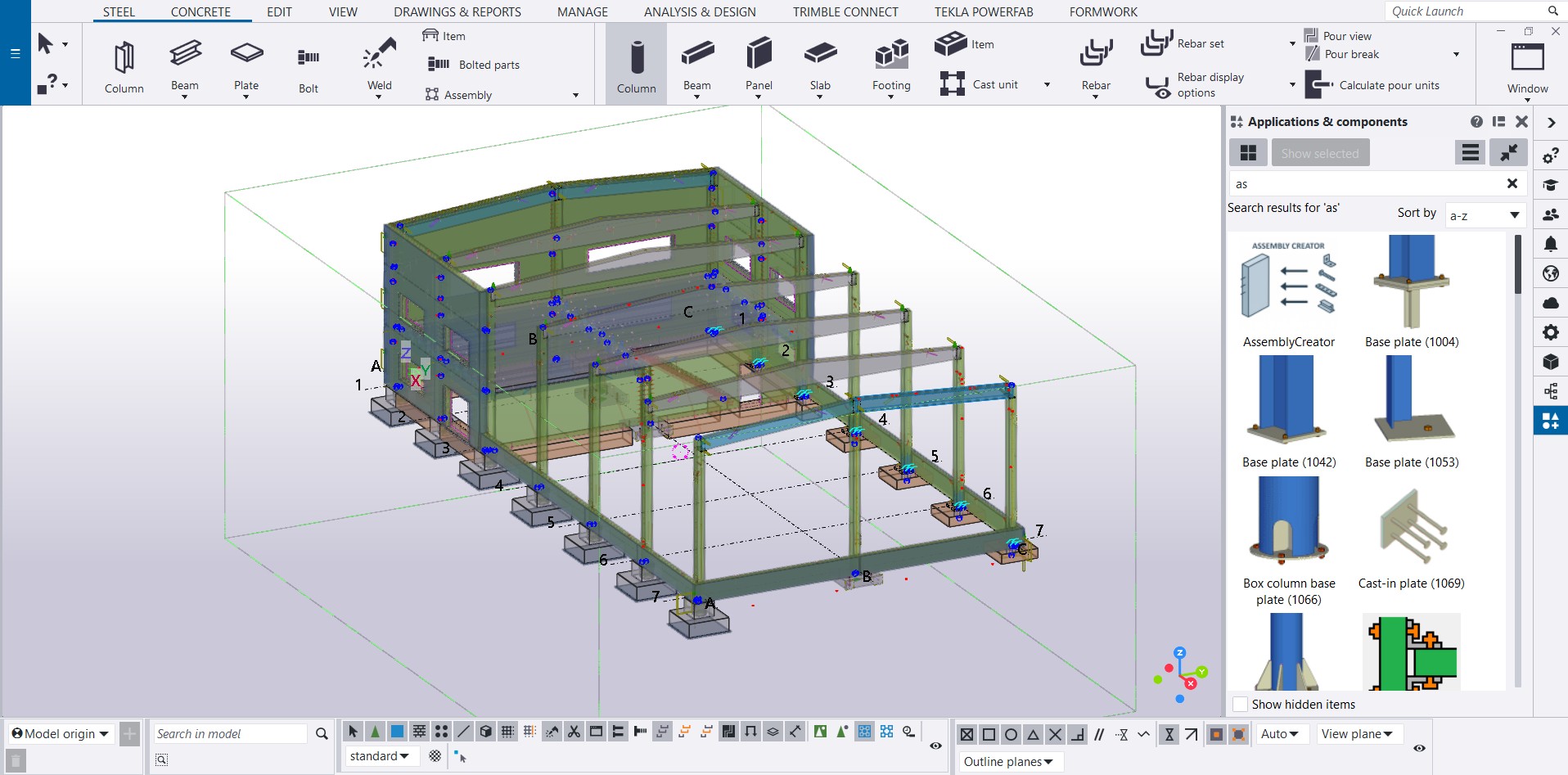 Vista técnica de referencia para automatización con Tekla Structures